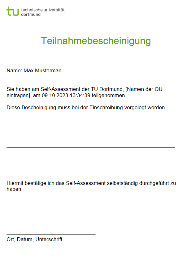 Screenshot der Standard-Teilnahmebescheinigung.